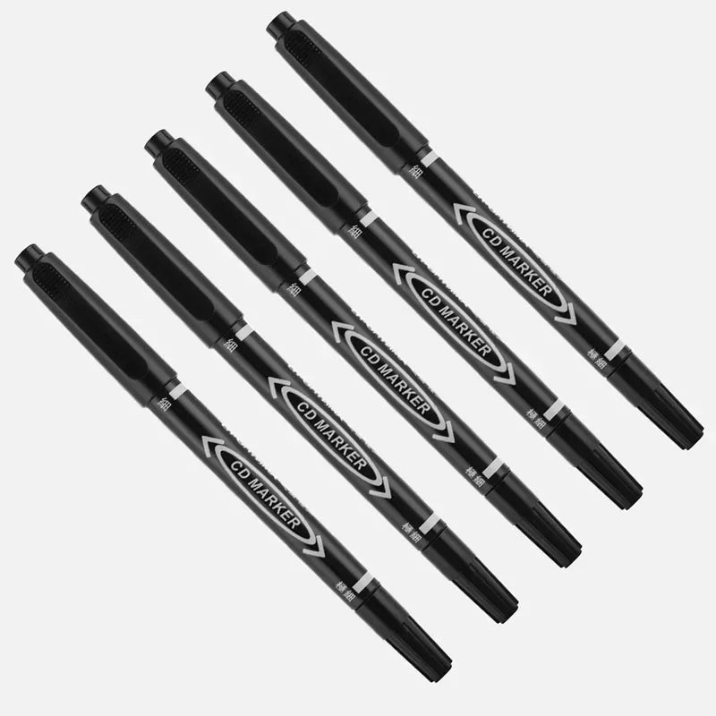 Lot de 5 ou 10 marqueurs permanents à encre noire, bleue et rouge, à double pointe fine. Articles de papeterie pour l'école et le bureau