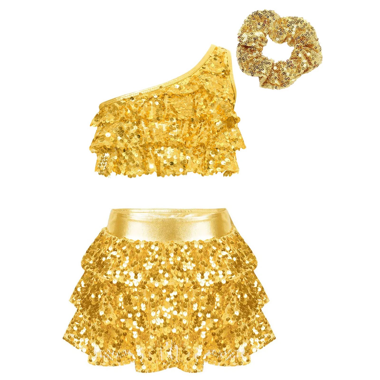 Costume de danse Jazz latine à paillettes brillantes pour enfants filles, tenue de fête, spectacle sur scène, deux pièces, vêtements de danse pour enfants