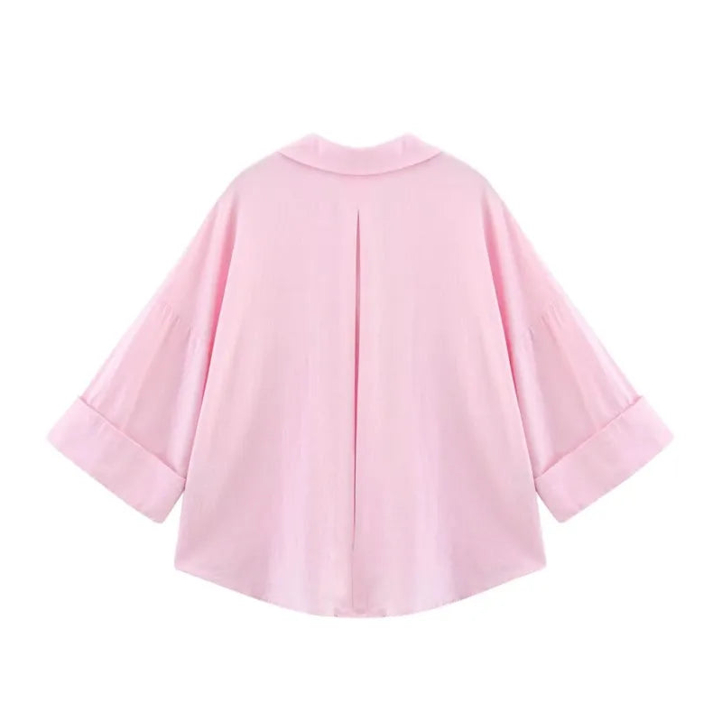 HipSeam chemise à manches larges femmes printemps ourlet asymétrique bouton chemises pour femmes Simple dame Johnny col chemises et chemisiers en lin