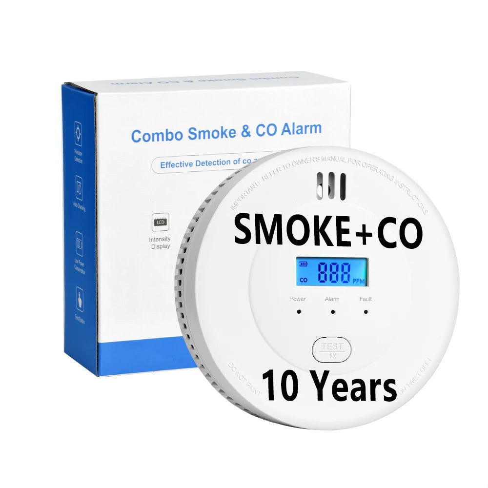 Détecteur de fumée et de monoxyde de carbone avec batterie de secours (10 ans), alarme combinée fumée et CO, notification via application, certifié CE et UL