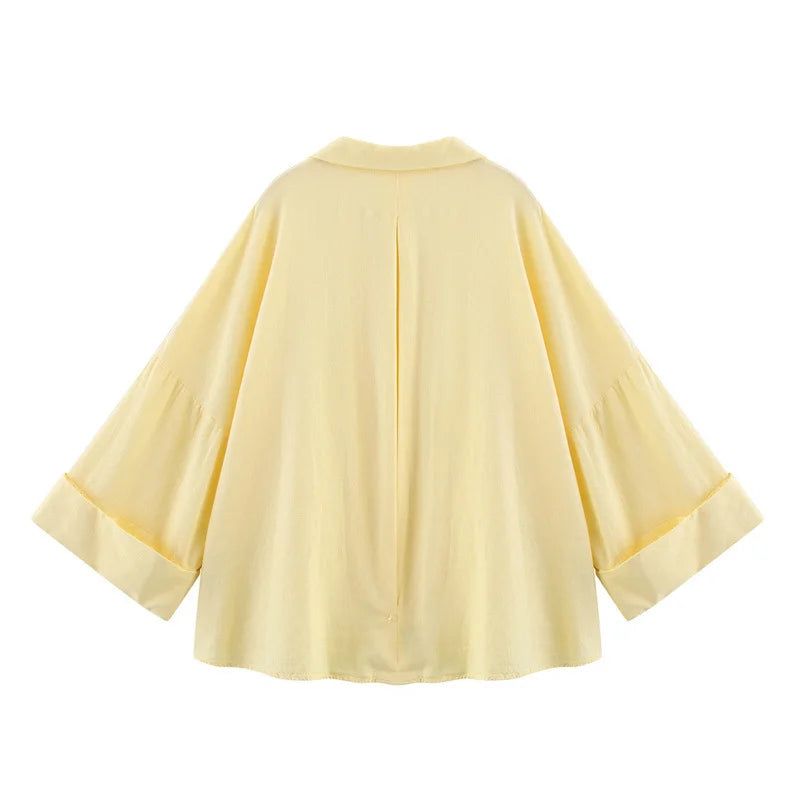 Chemisiers tendance printemps/été 2025 pour femmes - Chemises à manches longues et col en V, couleur unie, tenue de bureau élégante