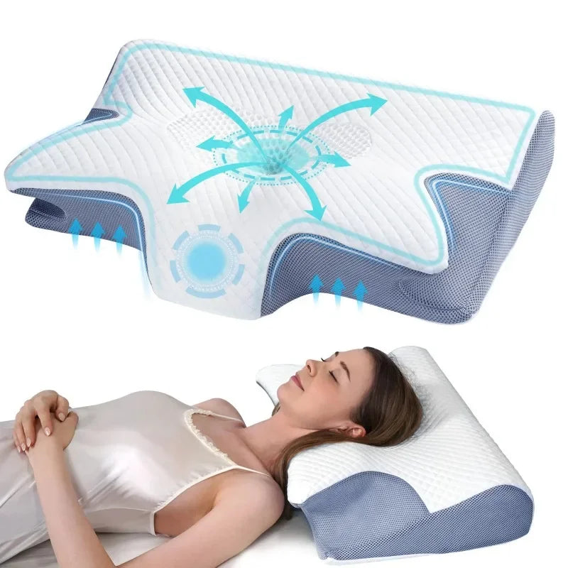 Oreiller à mémoire de sommeil papillon en mousse à mémoire de forme, oreiller profilé pour le cou, soulagement de la douleur, soutien de l'estomac, oreiller confortable