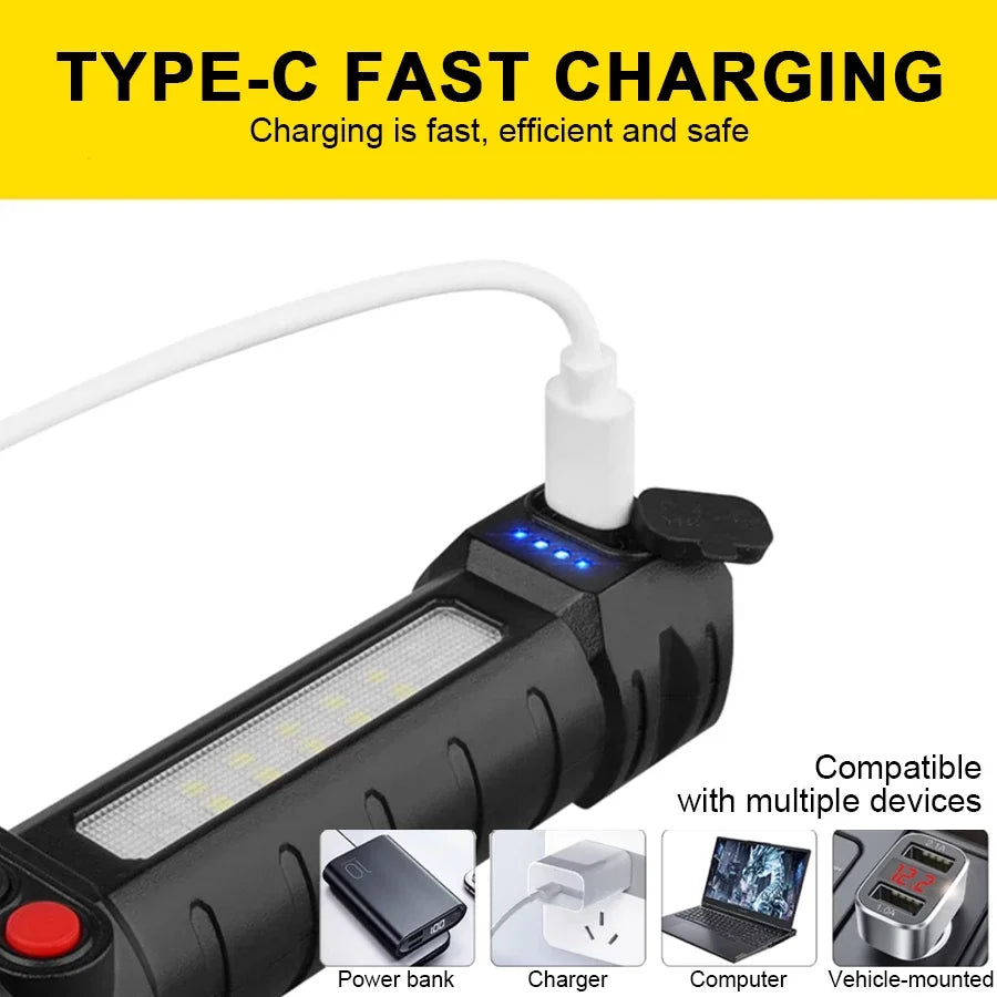 Lampe de poche haute puissance 3LED + COB, Rechargeable par USB, Ultra puissante, lanterne tactique, 10 modes, lampe de pêche pour Camping en plein air