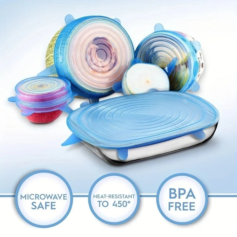 6 pièces/ensemble ustensiles de cuisine en Silicone Transparent conservation de la fraîcheur couvercle de bol universel extensible réfrigérateur four à micro-ondes scellé
