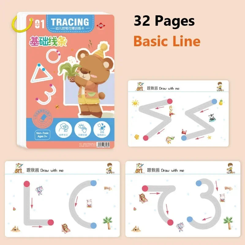 Magical Tracing Workbook Educational Montessori Books for Children Pen Control Training Reusable Calligraphy Copybook Kids Toys