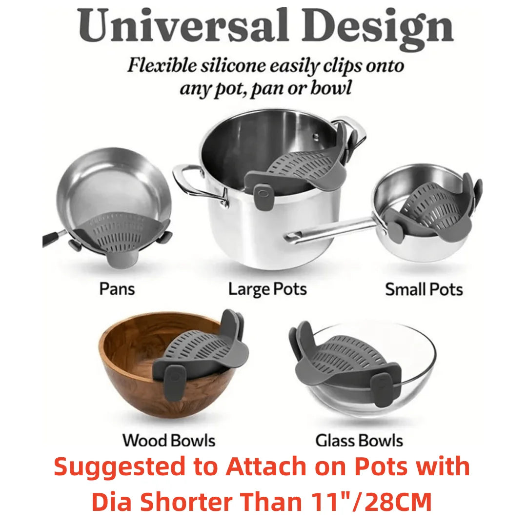 1 passoire à pince réglable en silicone pour casseroles, poêles et bols - Égouttoir manuel pour nouilles et pâtes