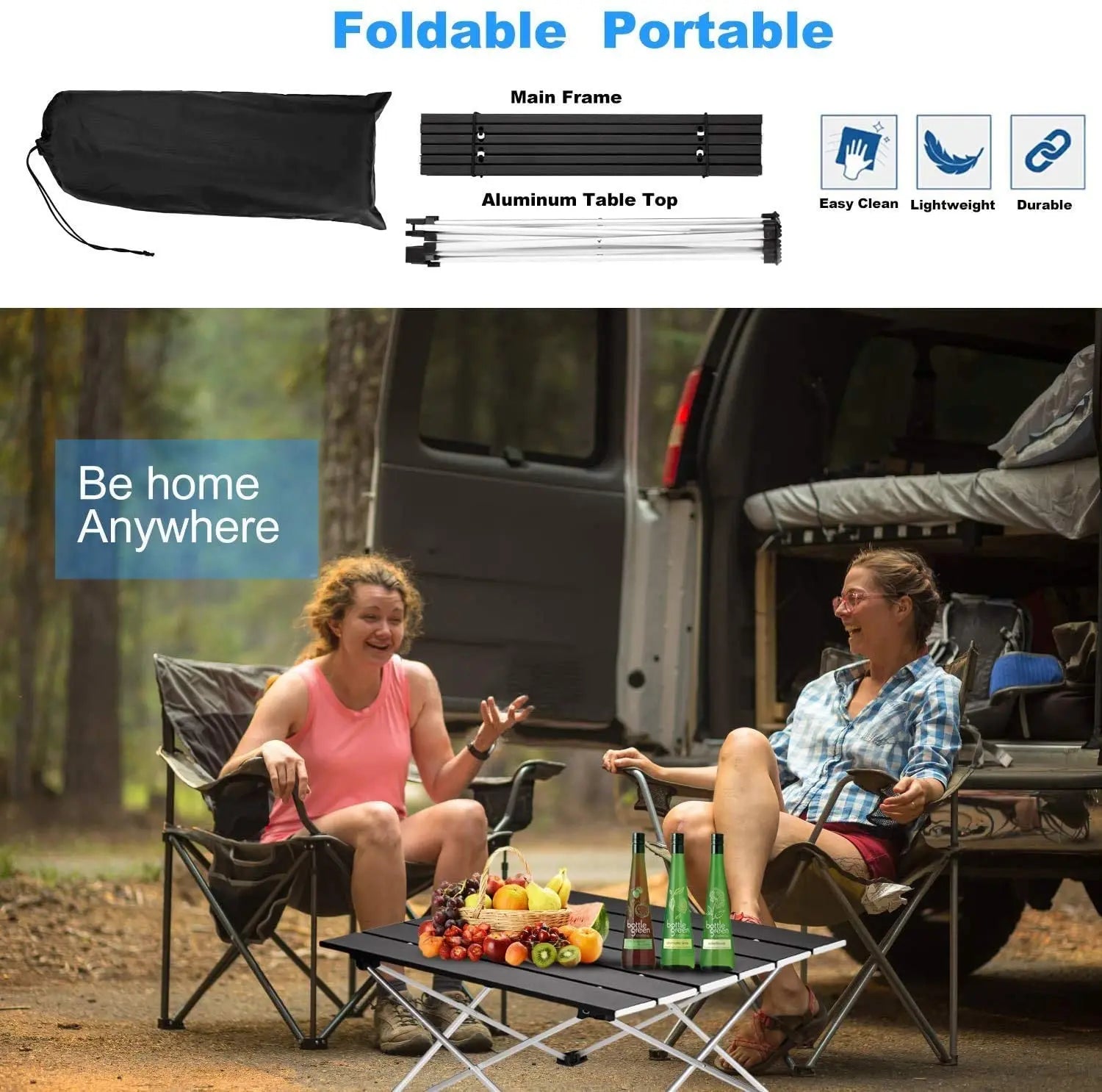 Table de camping pliante ultralégère et portable, idéale pour les repas en plein air, en alliage d'aluminium haute résistance, pour les fêtes dans le jardin, les pique-niques et les barbecues.