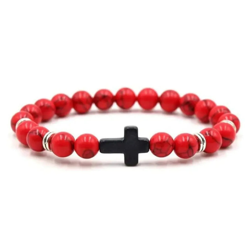Prière hommes pierre naturelle perles de bois chapelet hématite croix Bracelets Onyx méditation Bracelet femmes Yoga bijoux Homme Pulsera