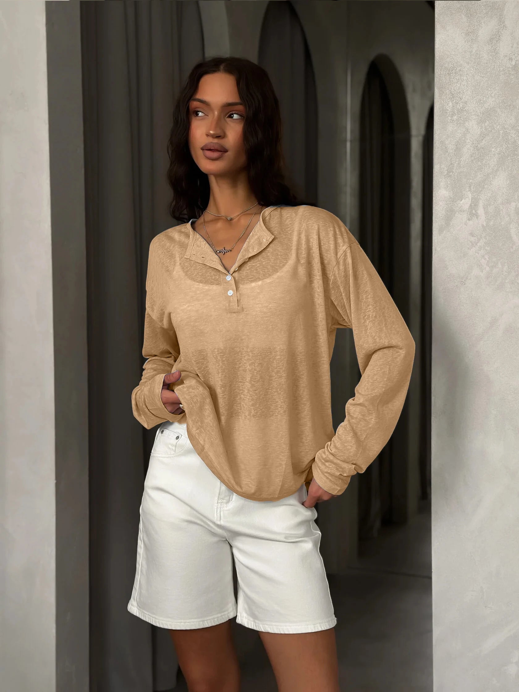 Hirsionsan 2025 basique doux t-shirts femmes été automne manches longues bas ample t-shirts dames décontracté tricoté doux femme hauts