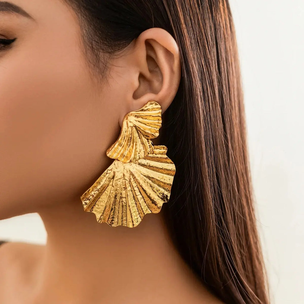 Boucles d'oreilles classiques à pendentif en forme de feuille de Ginkgo pour femmes, accessoires de bijouterie de fête de Banquet, irréguliers et exagérés