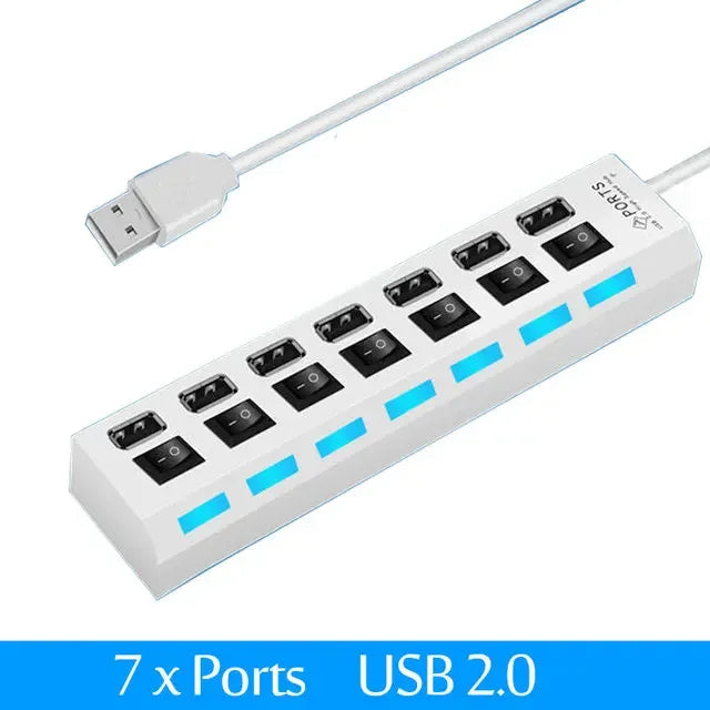 Hub d'extension USB 2.0 à 7 ports pour ordinateur portable ou de bureau