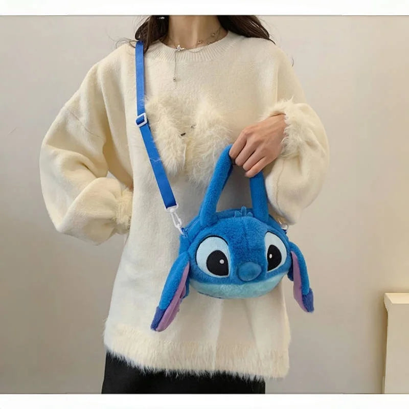 Disney Stitch Sac à bandoulière en peluche douce Style coréen mignon Sangle réglable Kawaii Anime Sac à bandoulière Taille moyenne Cadeau pour femme