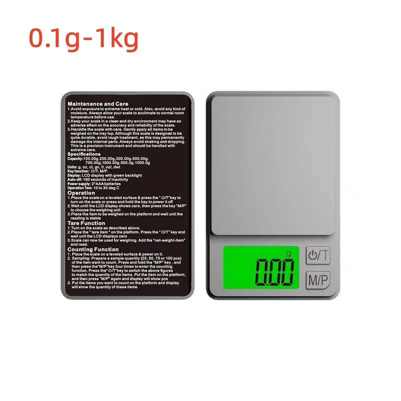Digital Precision Pocket Scale 1000g X 0.01g with Backlit LCD Miniature Food Jewelry Ounces/Grains Measurement for Travel
