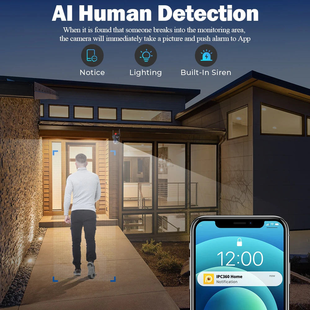 Caméra WiFi 10K 20MP pour extérieur, vidéosurveillance sans fil CCTV, caméra IP PTZ, zoom 20X, suivi automatique, audio bidirectionnel, caméras de sécurité