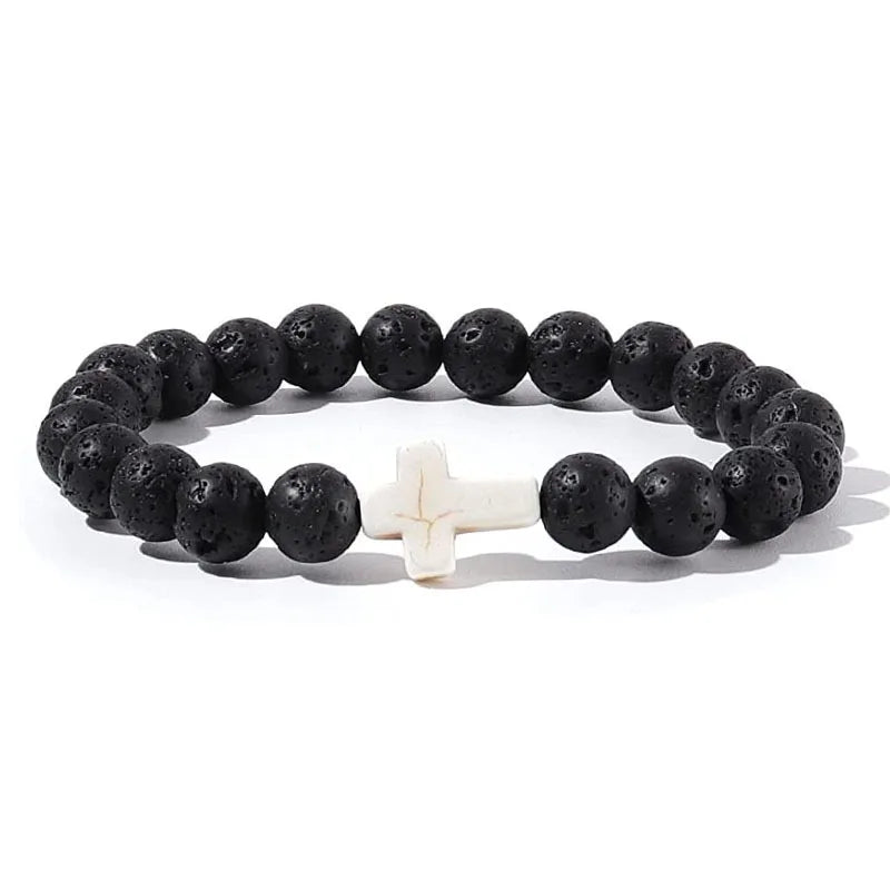 Prière hommes pierre naturelle perles de bois chapelet hématite croix Bracelets Onyx méditation Bracelet femmes Yoga bijoux Homme Pulsera