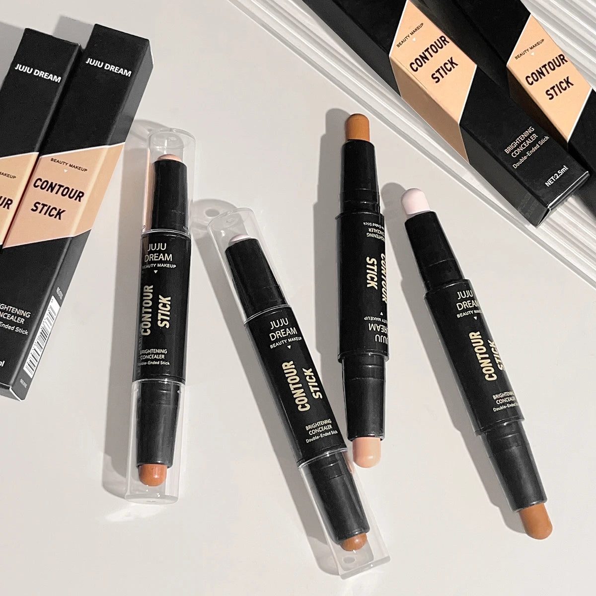 Bâtonnet de précision double embout à double usage pour illuminer et affiner le contour du visage, sculpter le visage et créer un effet liftant