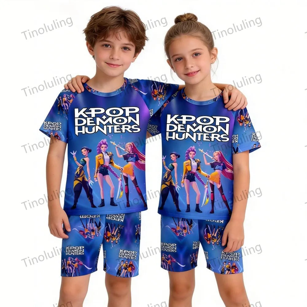 Ensemble pyjama d'été à manches courtes Kpop Demon Hunter pour filles, vêtements de nuit pour enfants, pyjamas pour enfants, costume de cosplay Rumi Zoey Huntrix