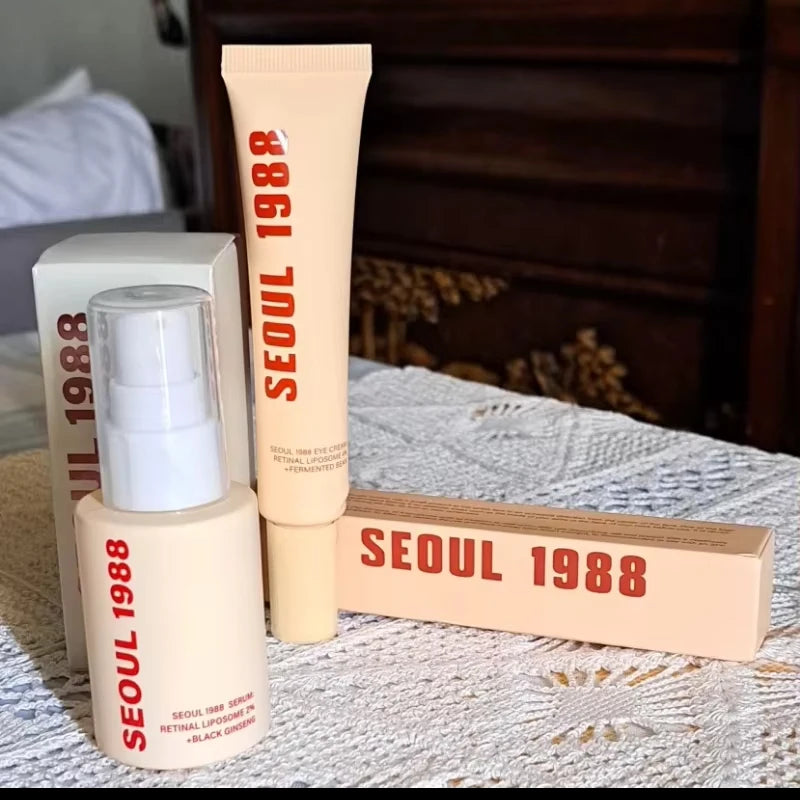 Séoul 1988 Coffret Sérum Crème Yeux et Visage au Rétinol et Ginseng - Soin Raffermissant, Hydratant, Anti-âge, Atténue les rides et ridules