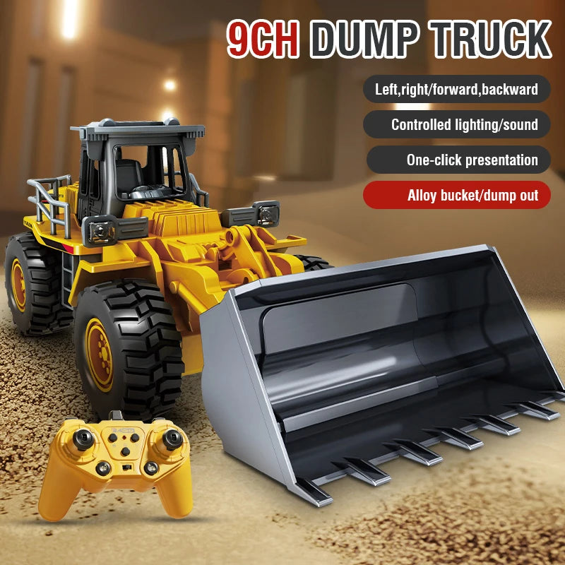 2.4G Alloy Remote Control Excavator Bulldozer Dump Truck Engineering Vehicle Toy 9CH RC Trucks Model Children Toy Kids Xmas Gift