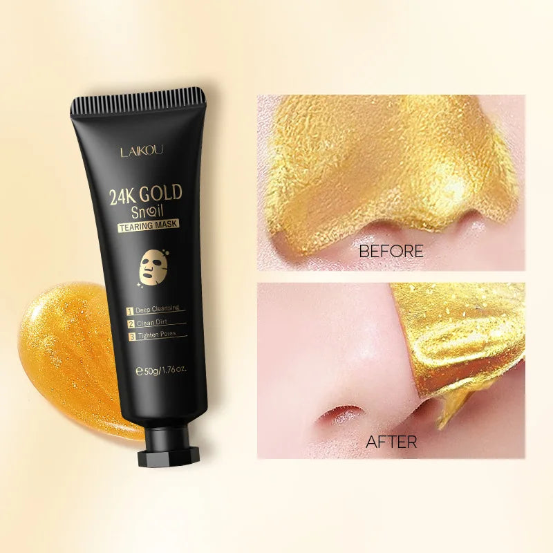 Masque visage exfoliant à l'or 24 carats LAIKOU Sakura : anti-rides, blanchissant, éliminateur de points noirs, masque à déchirer, produits de soin de la peau