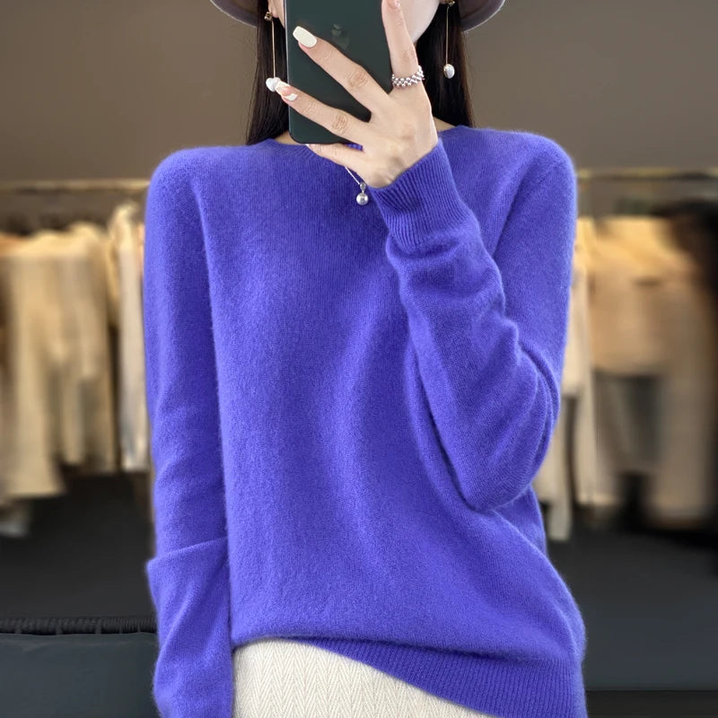 Nouveau pull en cachemire pull femme en automne et en hiver 100% laine mérinos mode col rond automne chaud pull haut