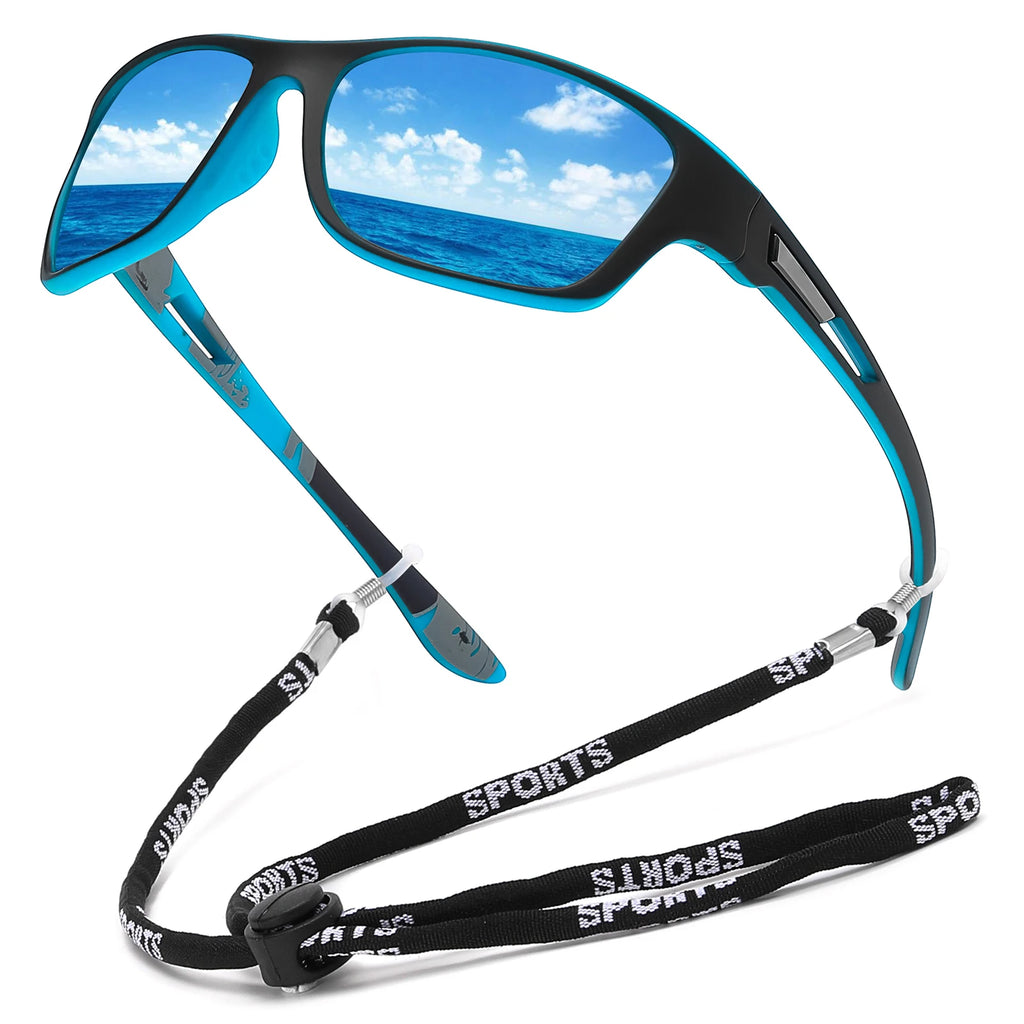 Lunettes de soleil polarisées de sport avec chaîne pour hommes, marque de styliste rétro, cyclisme, escalade, pêche, UV400
