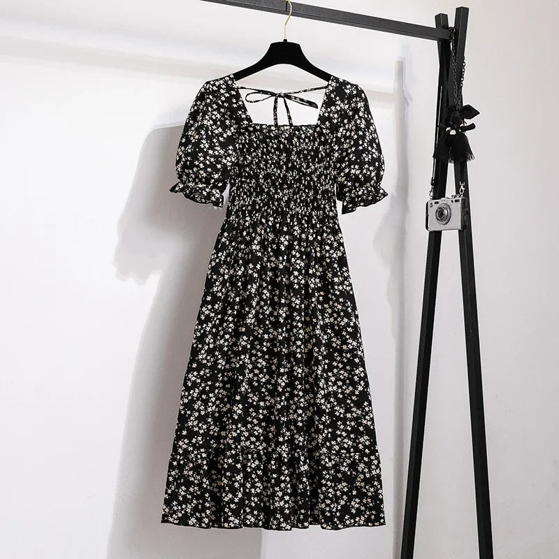 Robes en mousseline de soie pour femmes, mode femme, taille élastique, manches courtes, plissée, tenue décontractée, robes trapèze, printemps été