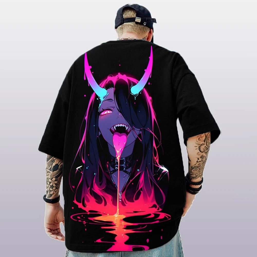 T-Shirt d'été à manches courtes pour hommes, ample et décontracté, avec personnage d'anime imprimé en 3d, surdimensionné, tendance, vêtements masculins