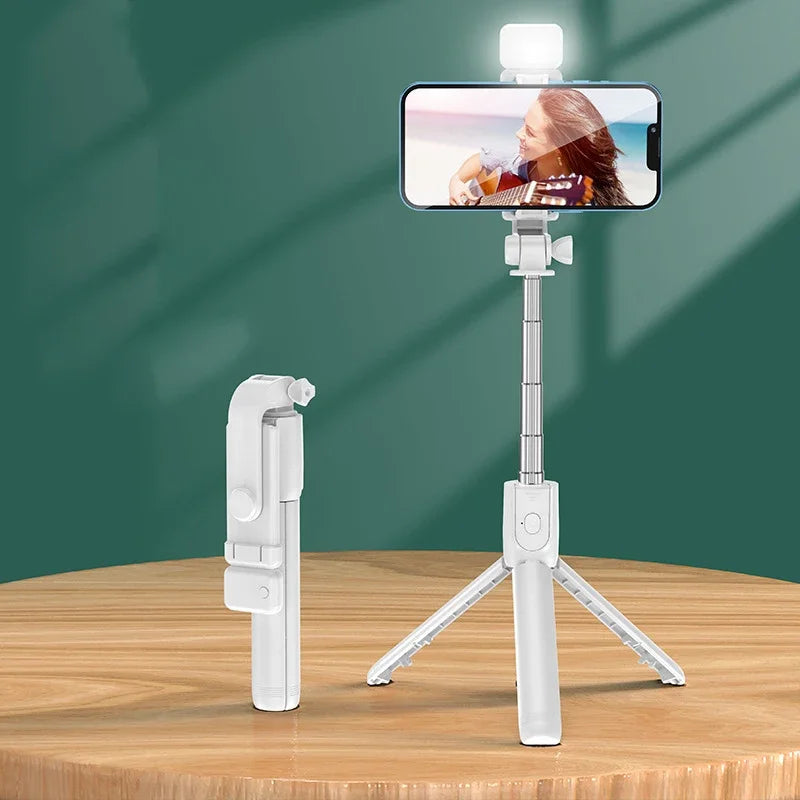 Perche à selfie sans fil avec trépied, lampe et télécommande Bluetooth extensible pour iPhone et streaming TikTok en direct