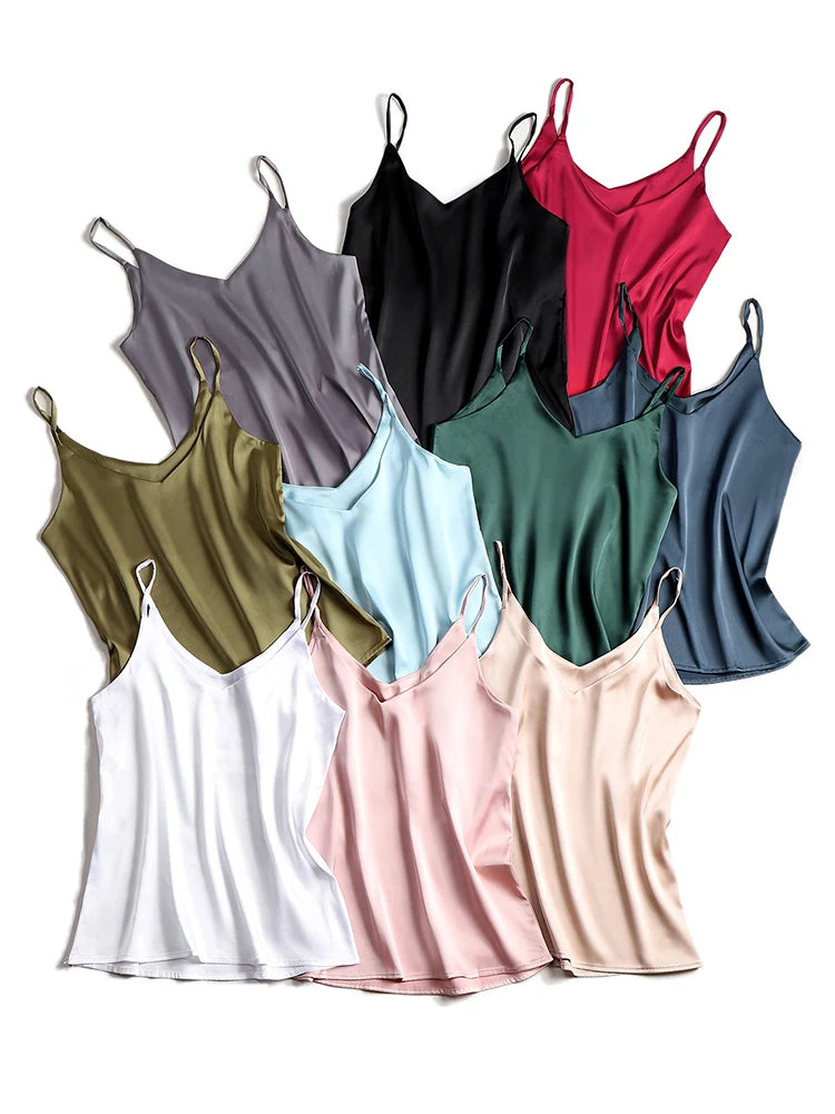 AOSSVIAO 2025 Spaghetti sangle haut femmes licou col en V basique blanc Cami sans manches Satin soie débardeurs femmes été Camisole