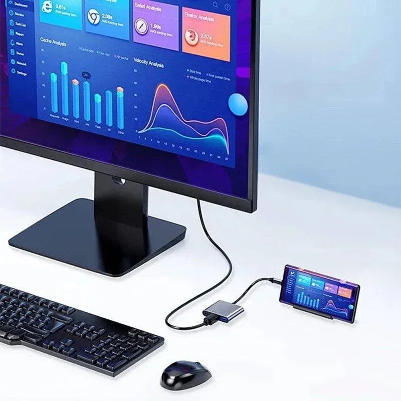 Station d'accueil hub USB + Type C 8 en 2 avec adaptateur audio jack 3,5 mm, lecteur de carte micro SD, convertisseur de disque pour ordinateur portable, tablette et téléphone.