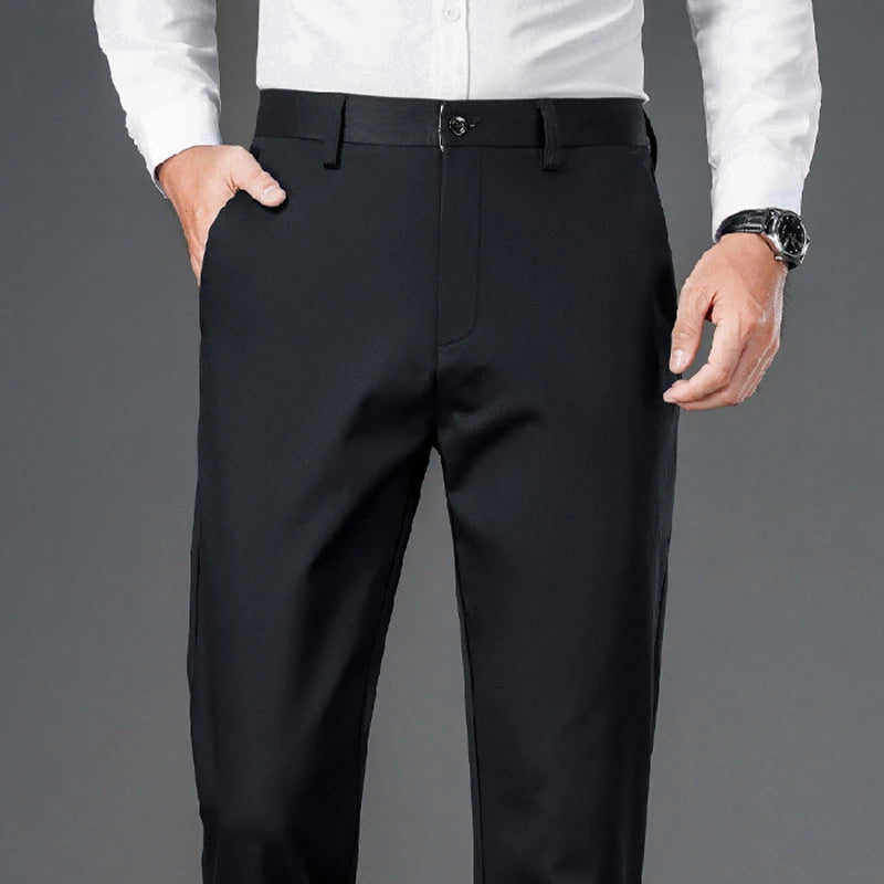 Pantalon homme stretch noir uni, coupe droite, style coréen, séchage rapide, idéal pour le bureau ou le printemps/automne