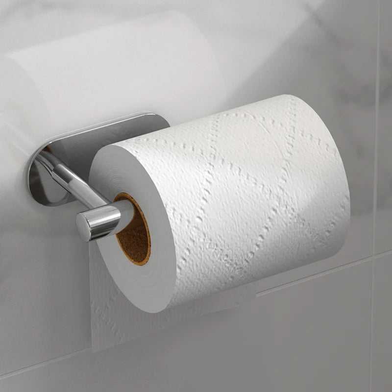 Stainless steel paper roll holder, wall-mounted without drilling, for kitchen, bathroom, wall, and paper towel storage rack.