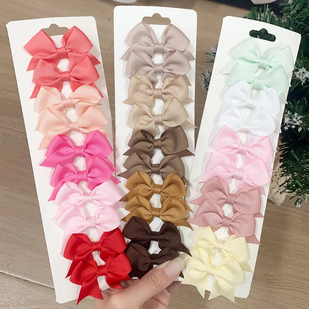 Pinces à cheveux avec nœud papillon en ruban solide, 10 pièces/ensemble, jolies Barrettes faites à la main pour bébés filles, couvre-chef, accessoires pour enfants