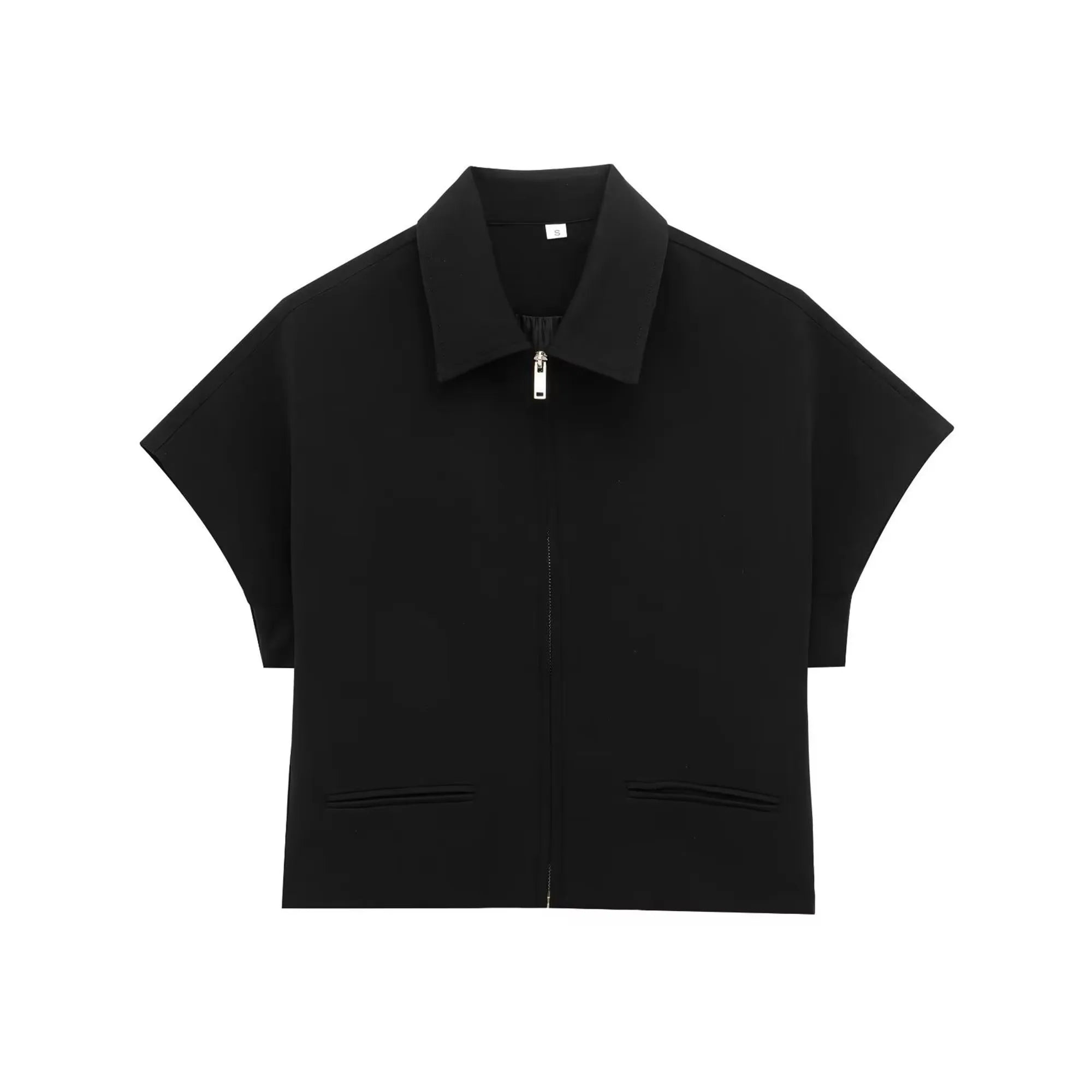 TFMLN – ensemble deux pièces pour femmes, mode, Slim, revers, fermeture éclair, manches courtes, manteau, haut, jambes larges, pantalon, loisirs, noir, été, 2025