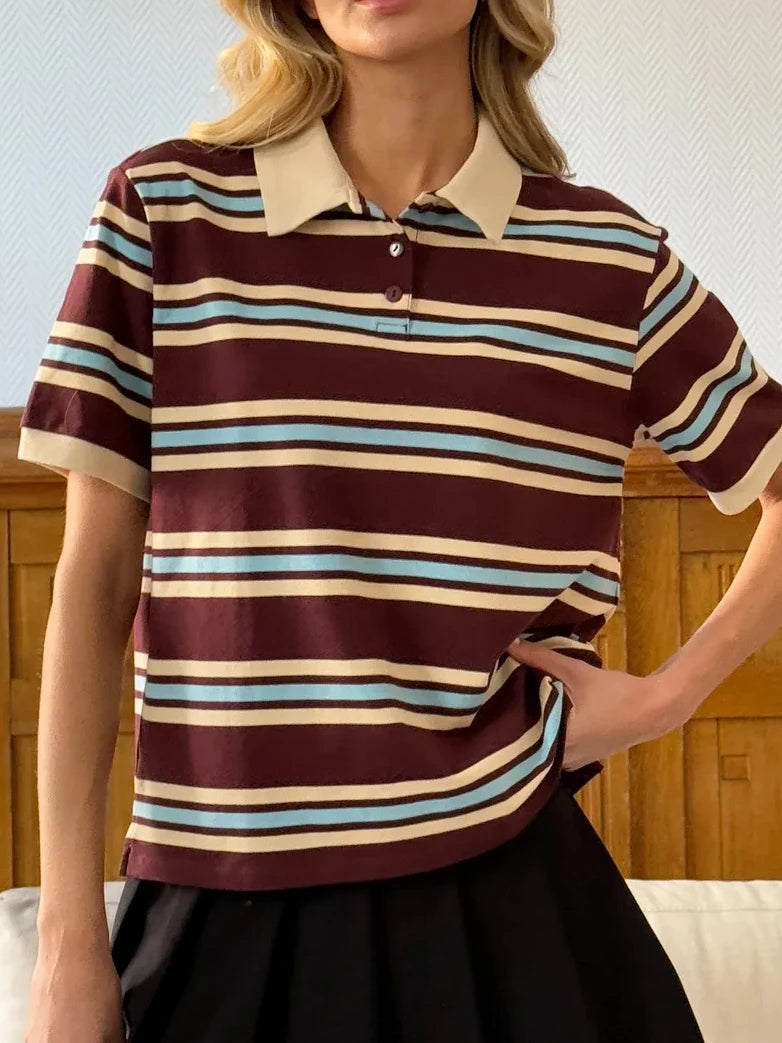 Hirsionsan Polo Col T-shirt Femmes Doux Chic T-shirts 95% Coton Pull Vêtements Lâche Pull Occasionnel 2025 Été Nouvelle Récolte Hauts