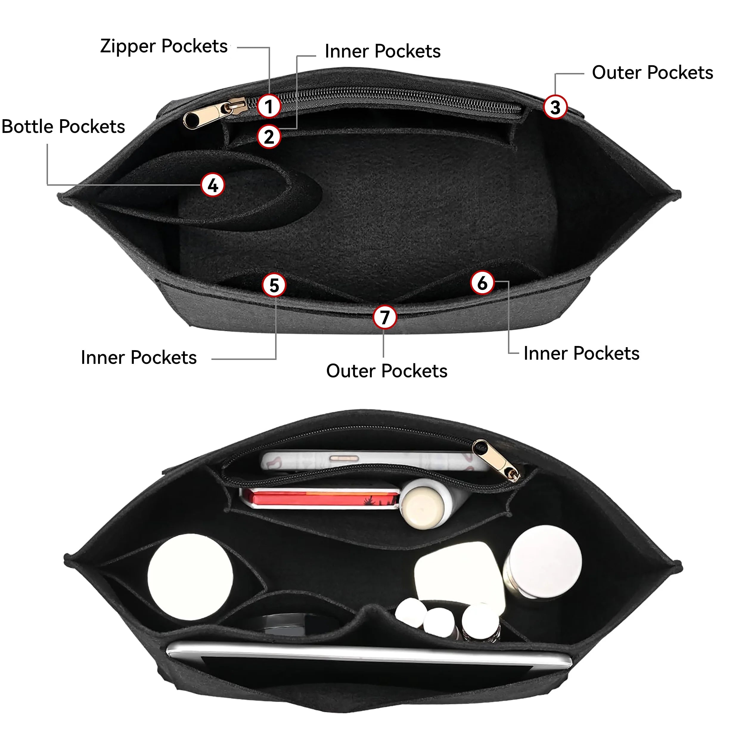 Sac à insertion en feutre adapté au sac à main Longchamp, sac de doublure en tissu feutré, sac de maquillage, Support de voyage, organisateur de sac à main Portable