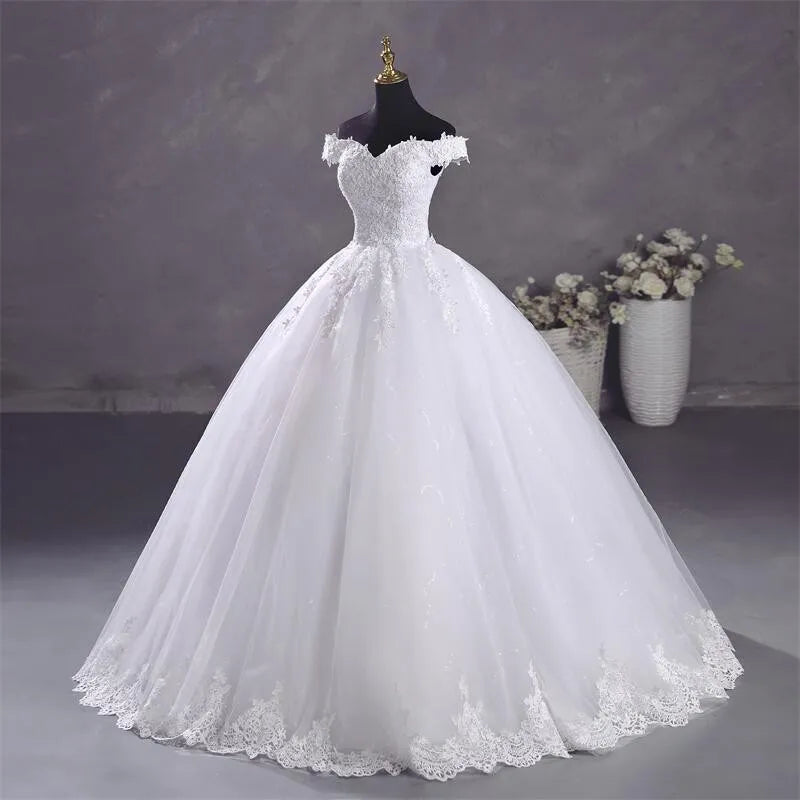Robe de mariée Ashley Gloria Pure White, élégante robe de bal à col bateau, simple, Vestido De Noiva, grande taille, robe De Mariee