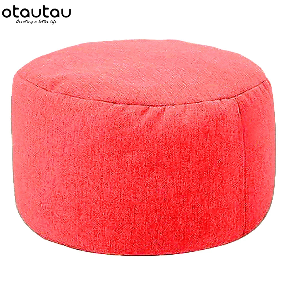 Tabouret rond OTAUTAU D30cm*H20cm, pouf en lin avec garniture, repose-pieds, style tatami/futon, JD001