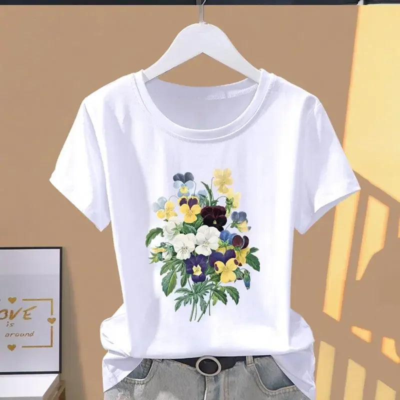 T-shirt à manches courtes pour femmes, imprimé Floral, sport, mode décontractée, explosif, années 90, Y2k