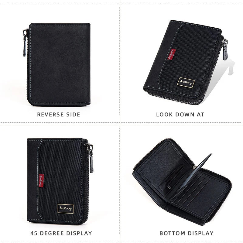 Portefeuille court simple à fermeture éclair Baellerry RFID pour homme, porte-cartes de luxe, porte-photo, porte-monnaie