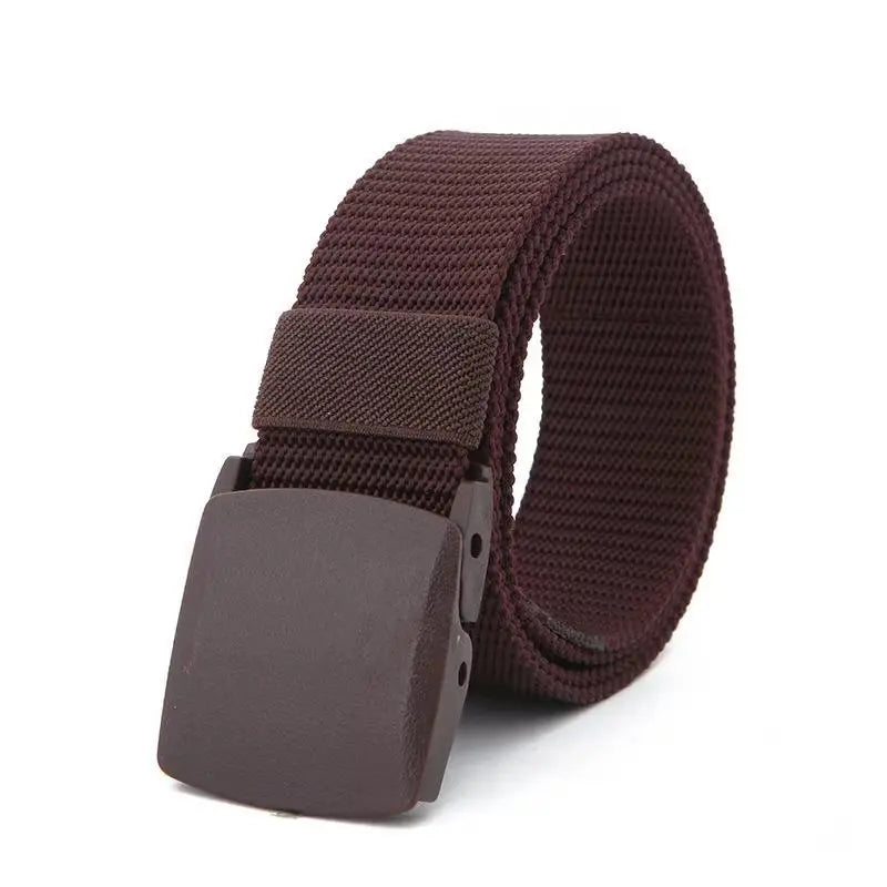 Men's Canvas Belt Plastic Buckle Metal-Free Tactical Waist Belt Outdoor Hiking Webbing Nylon Belt Women's Belt Neutral Belts New