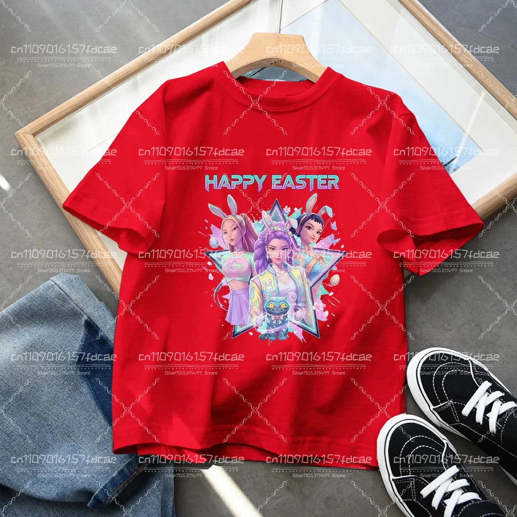 T-shirt Fun Huntrix Kpop Demon Hunters 2026 pour garçons et filles fans, cadeau d'été, col rond, manches courtes, t-shirt tendance pour enfants