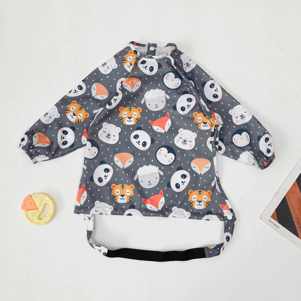 Elinfant 1PC Waterproof Long Sleeve Feeding Bibs With Pocket,Washable Coverall Baby Bibs Aprons,Highchair and Table Attachable