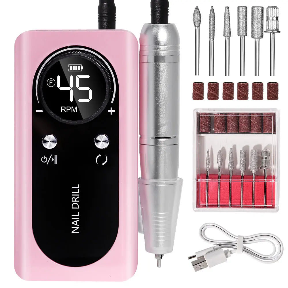 Ponceuse à ongles rechargeable 45 000 tr/min avec écran LCD, faible niveau sonore, ponceuse à ongles professionnelle et kit d'accessoires pour ongles