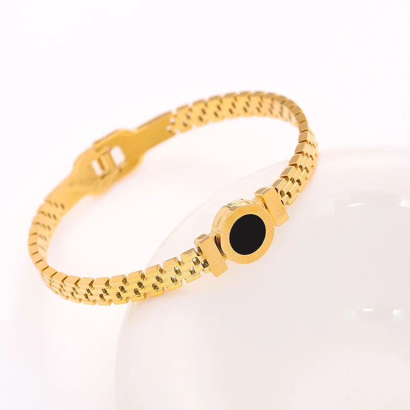 1 bracelet plaqué or en acier inoxydable et titane incrusté de zircon, style classique et simple, adapté à un usage quotidien pour femme