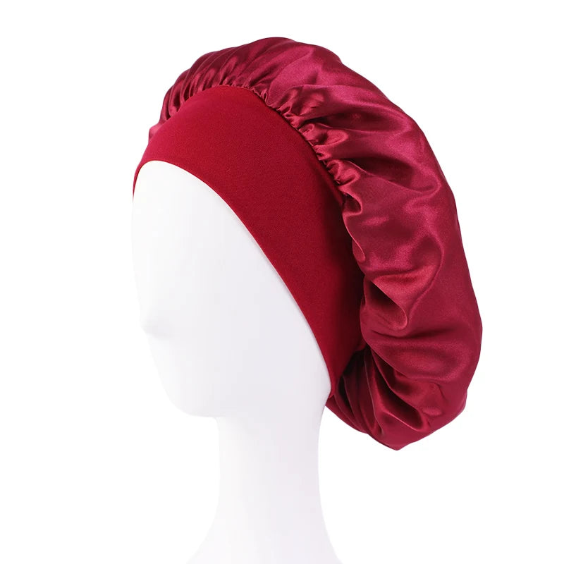 Bonnets solides en Satin pour femmes, Bonnet de bain à larges bords pour dormir la nuit, unisexe, bandeau élastique, Bonnet de soins capillaires