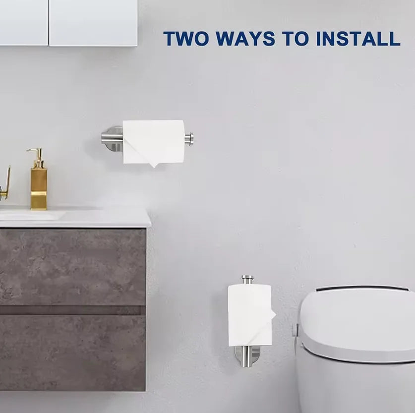 Stainless steel paper roll holder, wall-mounted without drilling, for kitchen, bathroom, wall, and paper towel storage rack.