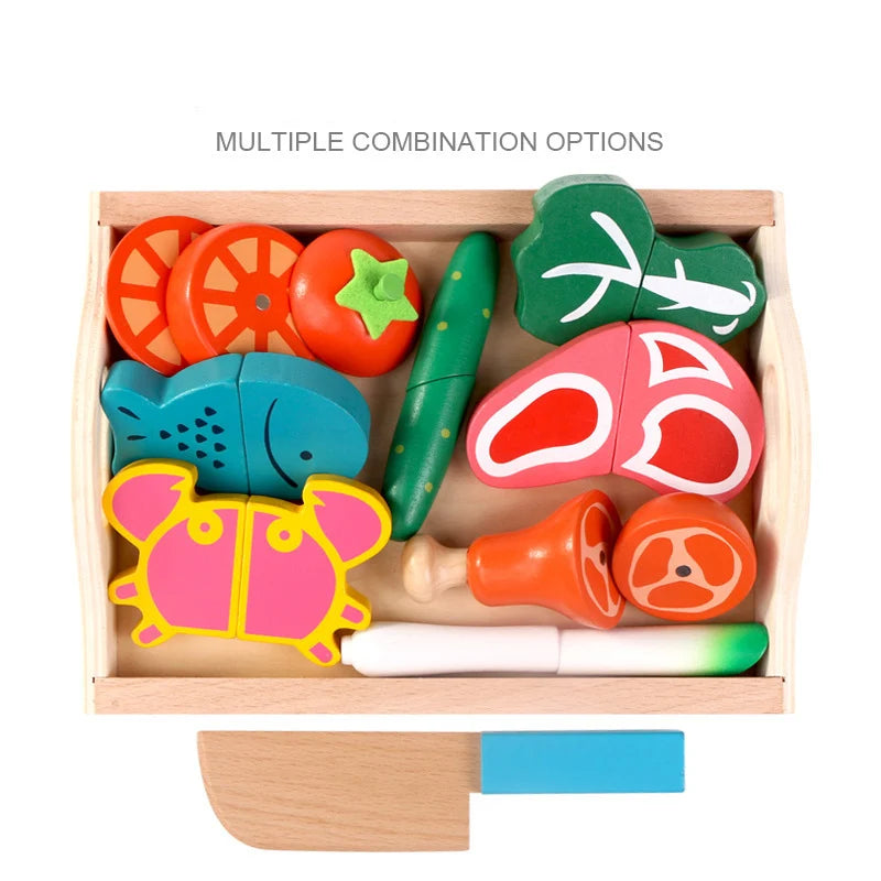 Cuisine de simulation en bois, jeu classique Montessori, jouet éducatif pour enfants, cadeau pour enfants, ensemble de découpe de fruits et légumes