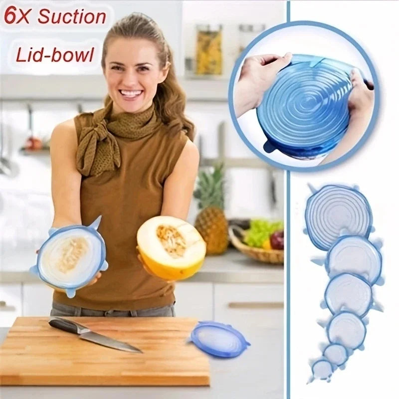 6 pièces/ensemble ustensiles de cuisine en Silicone Transparent conservation de la fraîcheur couvercle de bol universel extensible réfrigérateur four à micro-ondes scellé